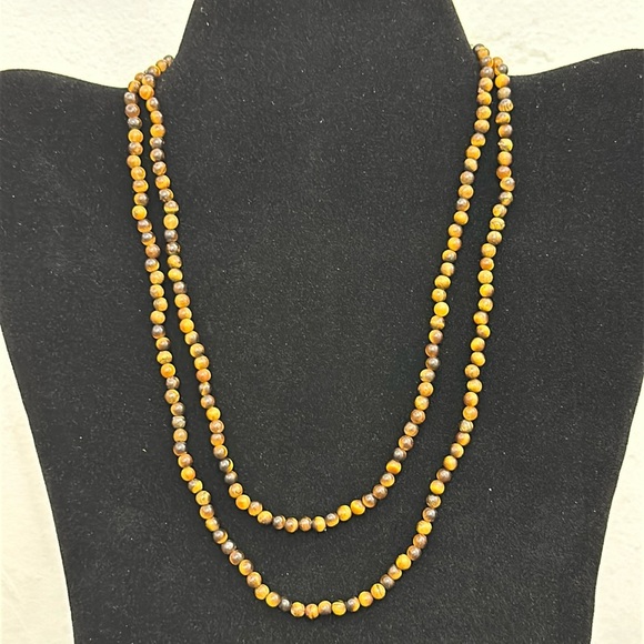 34” Tiger Eye Small Round Bead Continuous Strand Necklace - Picture 1 of 9